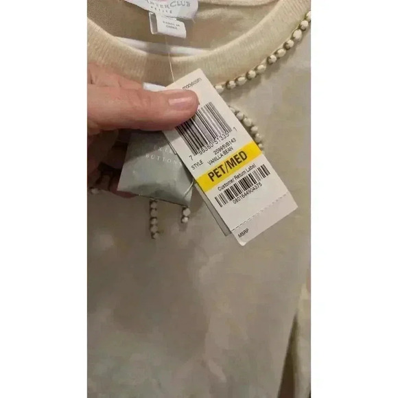 Women's cream sweater w/ pretty beaded bow detail by Charter Club Petite size PM - Picture 3 of 6